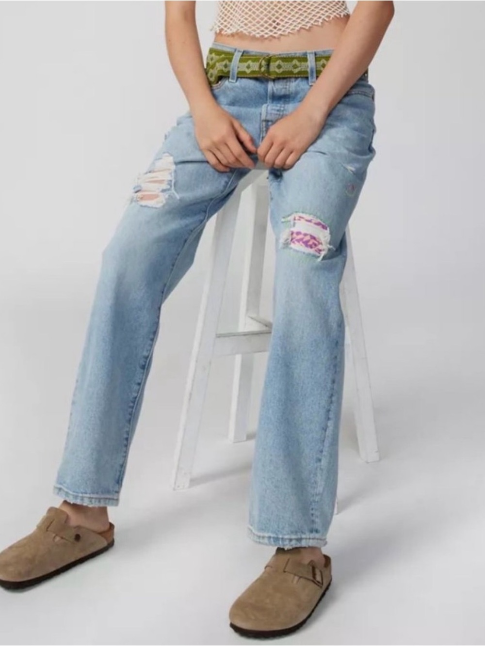 Levis 501 90s Jeans Sz 30/32 Mid Rise Straight Leg Denim Button Fly Patchwork